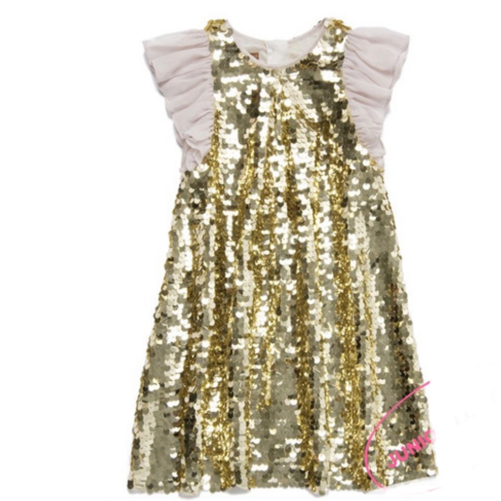 ILOVEGORGEOUS Girl Gold Metallic Sequins Disco Ball Holiday Dress Size 2-3
